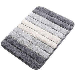 Microfiber Striped Bathroom Rugs Floor Machine Washable 16" x 24" Light Gray